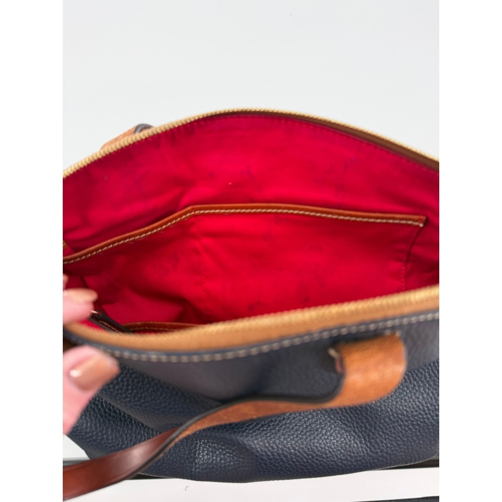 DOONEY & BOURKE Navy Blue Pebble Grain Leather Satchel Handbag Zip Top Tote - Picture 8 of 13